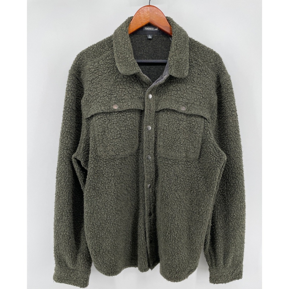 Toad&Co Sherpa Fleece Shirt Jacket Mens L Green Recycled Wool Blend Shacket